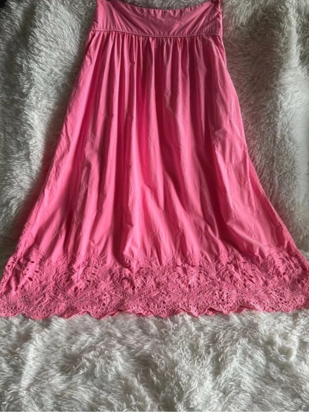 Farm Rio scalloped broderie anglaise cotton poplin maxi skirt